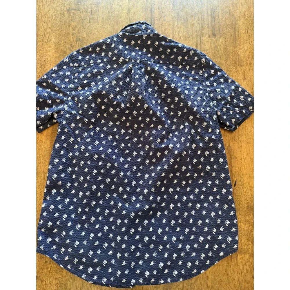 Ralph Lauren Boys L (14-16) Blue Seersucker Short Sleeve Button-Down Shirt